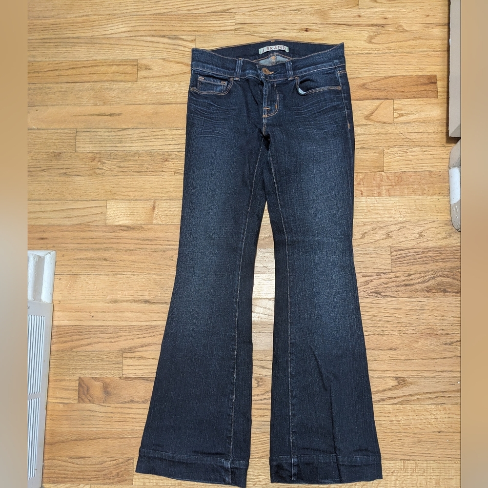 J Brand Lovestory Flare Leg Jeans Women Size 27 Dark Vintage Blue Low Rise Y2K